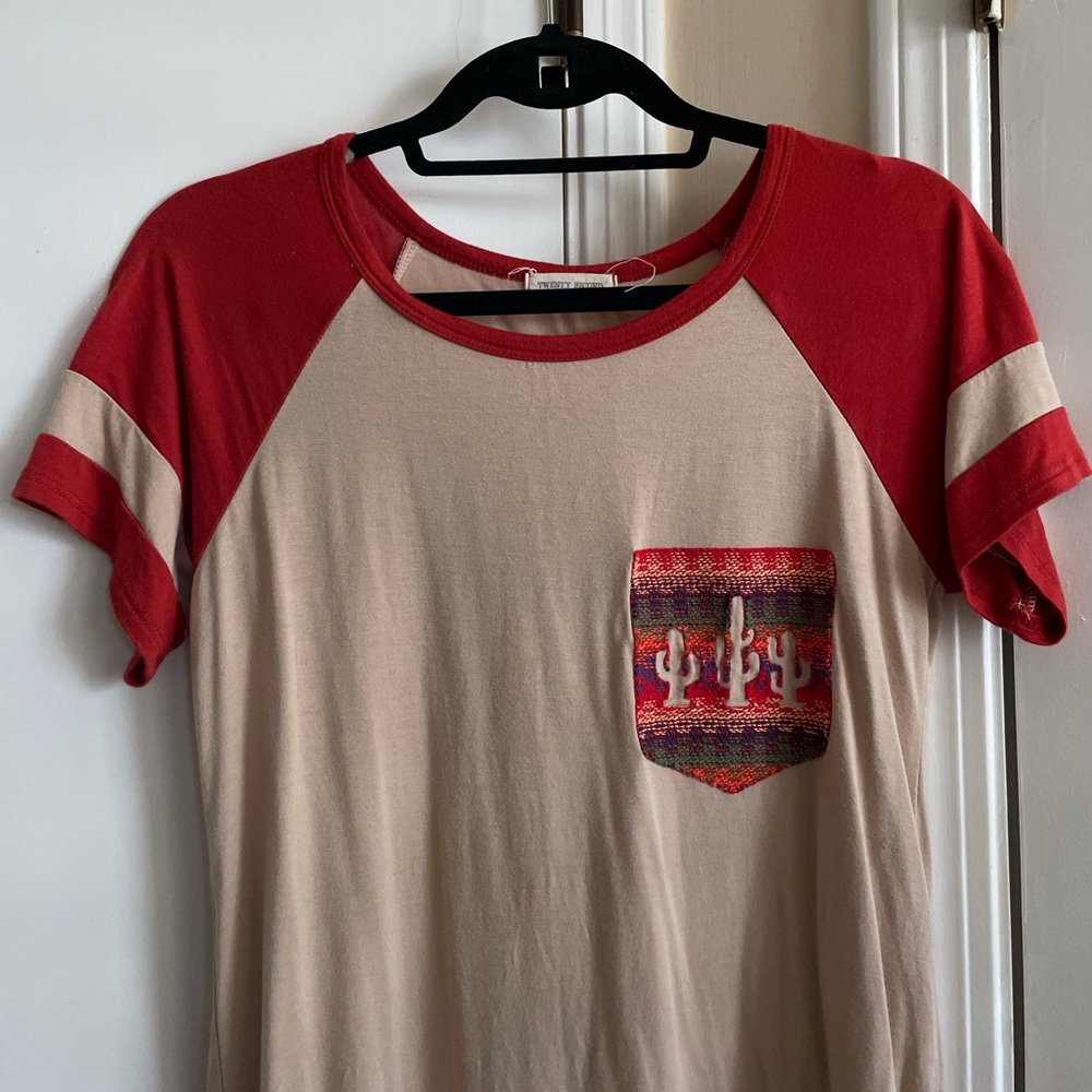 Cactus baseball tee with southwest print pocket
